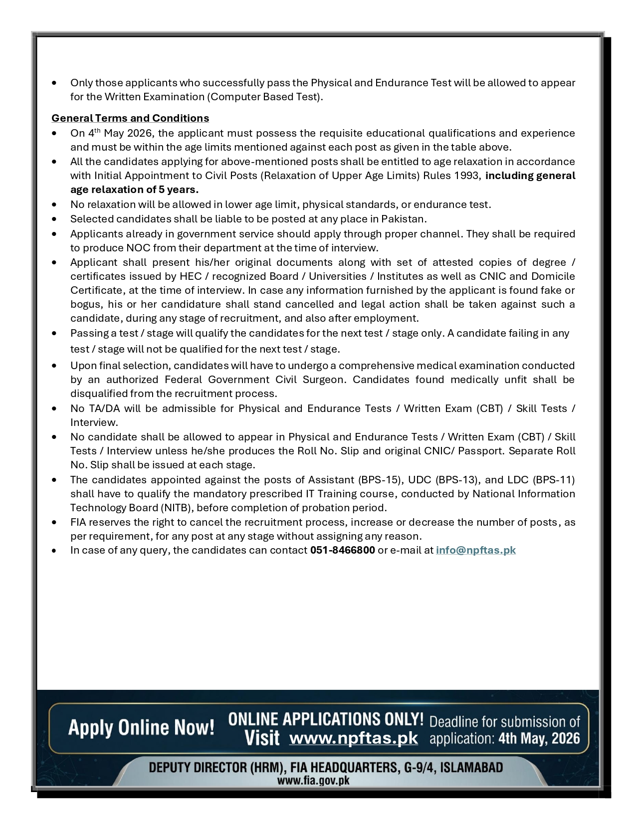 FIA Jobs 2026 Online Apply