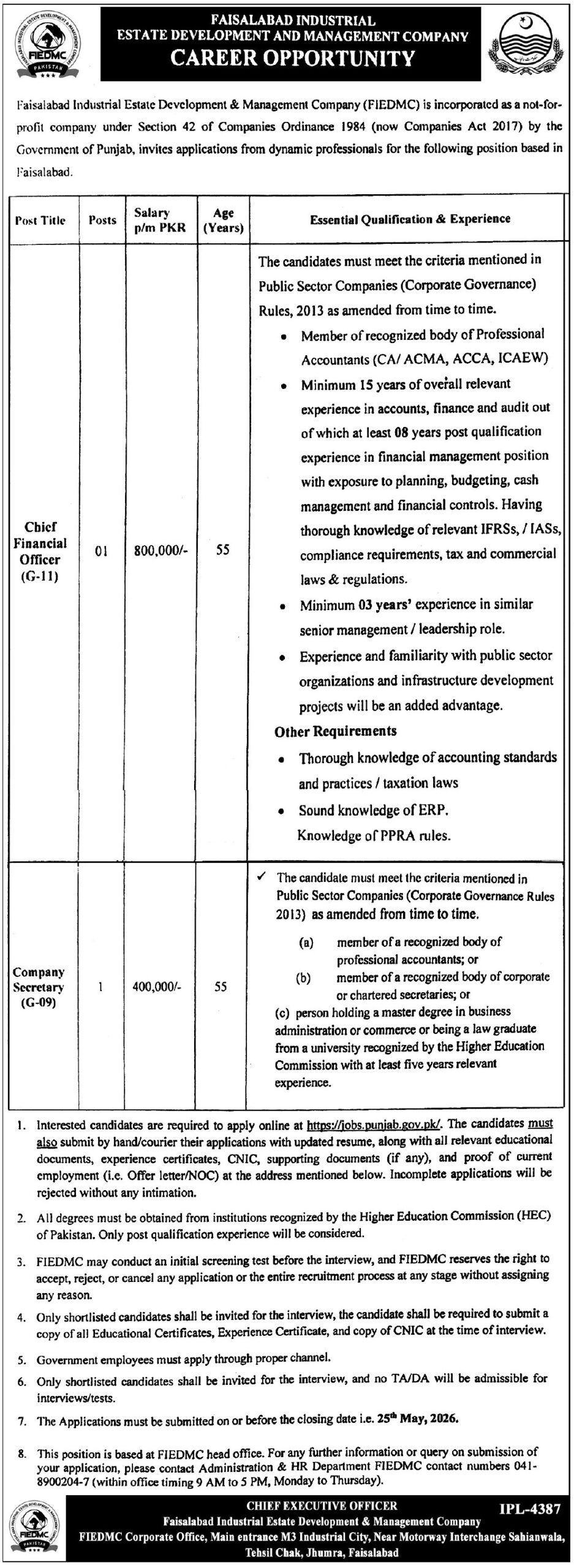 FIEDMC Faisalabad Jobs 2026 Advertisement