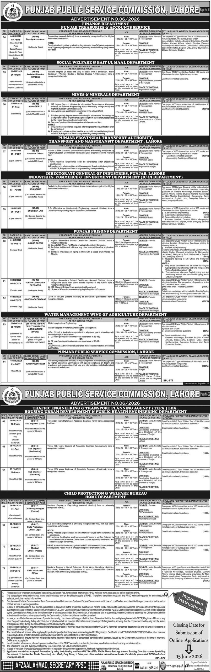 PPSC Jobs 2026 Apply Online – Advertisement No. 06/2026