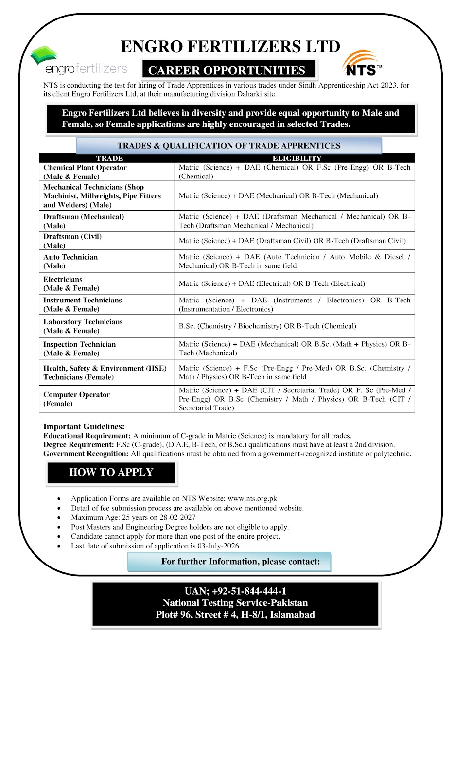 Engro Fertilizers Jobs 2026 Advertisement
