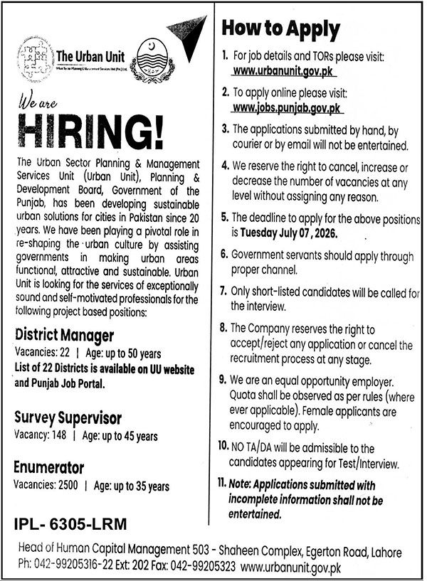 The Urban Unit Jobs 2026 Advertisement