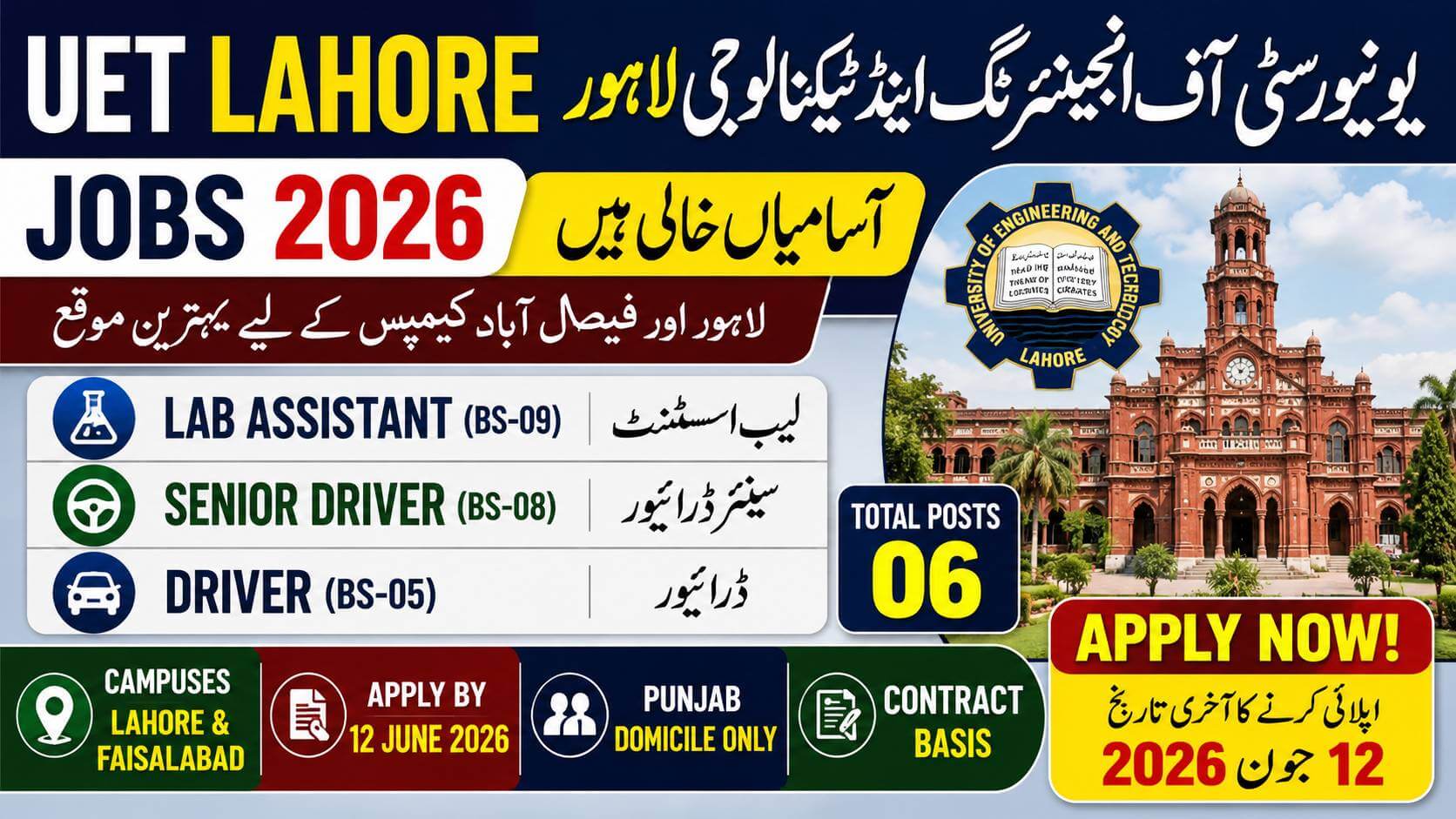 UET Lahore Jobs 2026 Apply Online