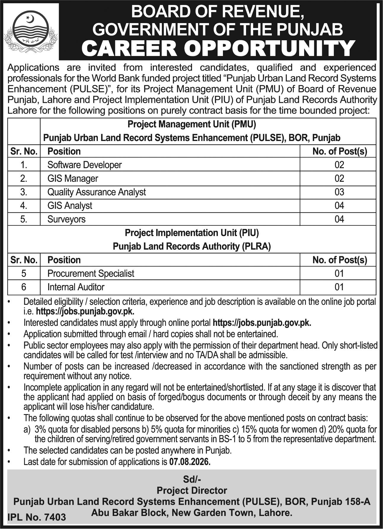 Board of Revenue Punjab Jobs 2026 Advertisement